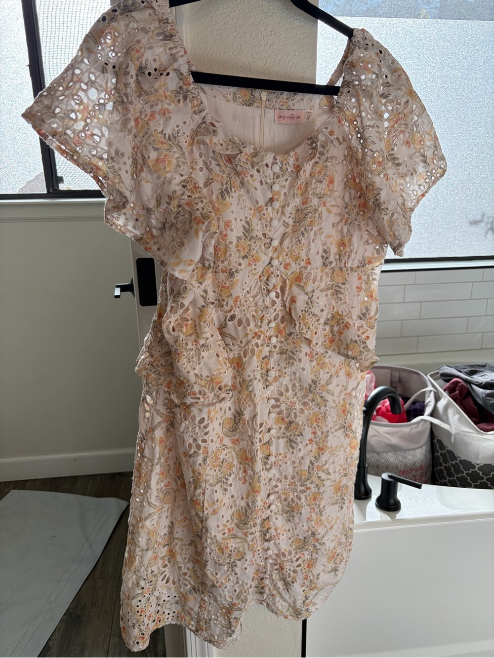Ivy City Co Blush Floral Eyelet Mini Dress